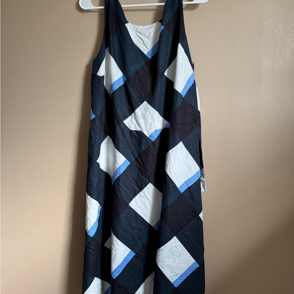 Ann Taylor Blue and White Checkered Midi Dress Size 16T